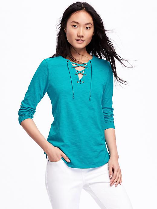 View large product image 1 of 1. Relaxed Lace-Up Top for Women