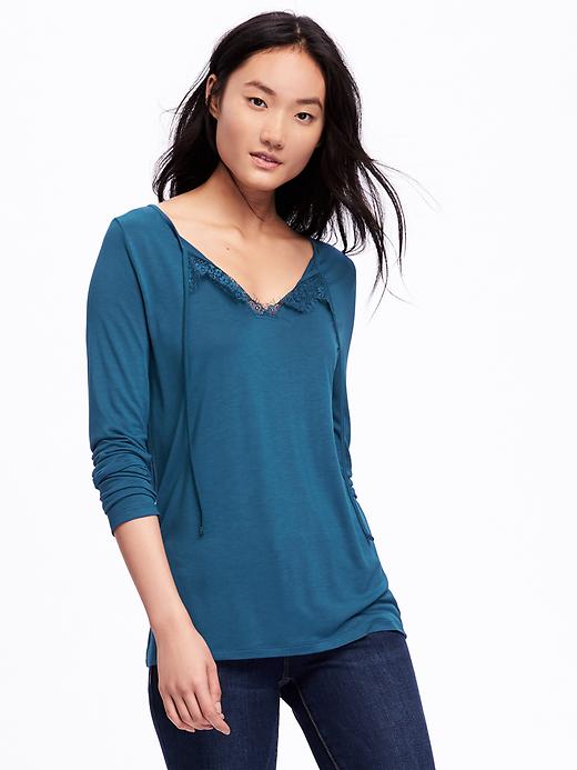 View large product image 1 of 1. Relaxed Lace-Trim Top for Women