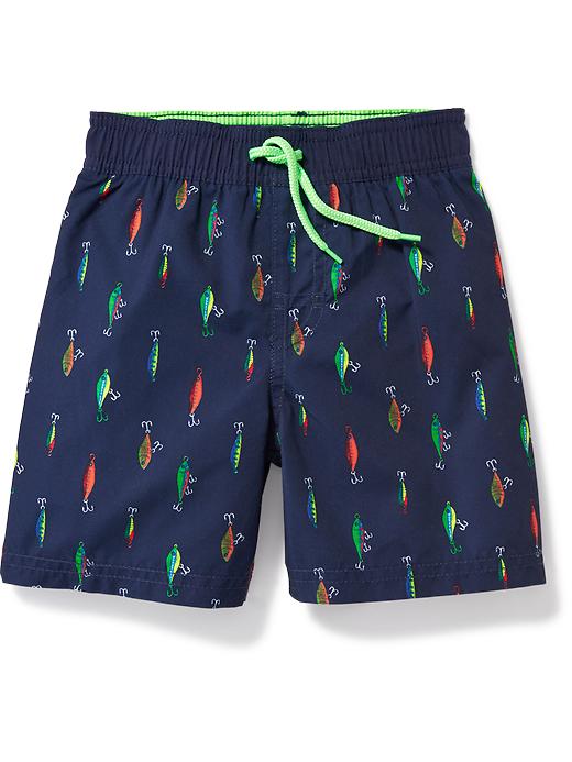 View large product image 1 of 1. Fishing-Lure-Print Swim Trunks for Toddler Boys