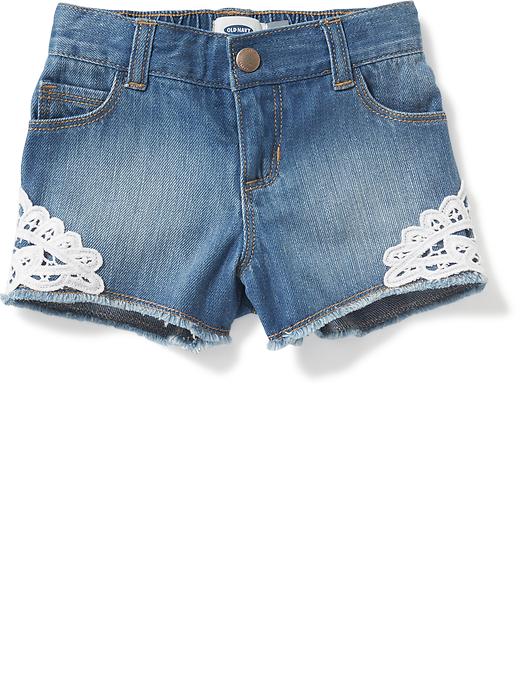 View large product image 1 of 2. Lace-Trim Denim Shorts for Toddler