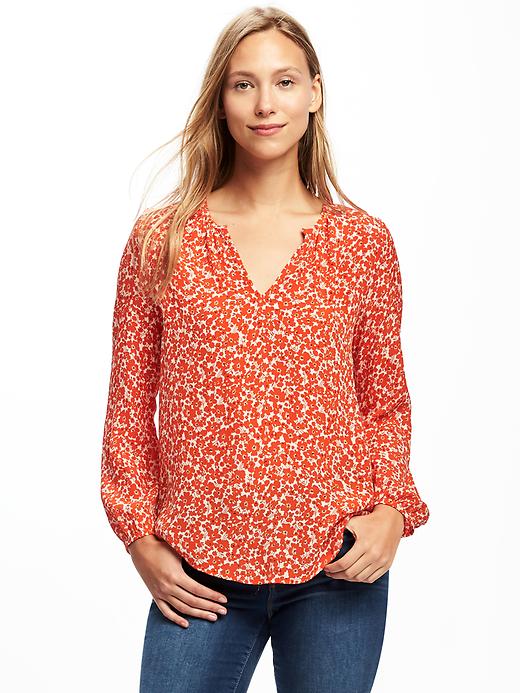 View large product image 1 of 1. Printed Lightweight Shirred Blouse for Women