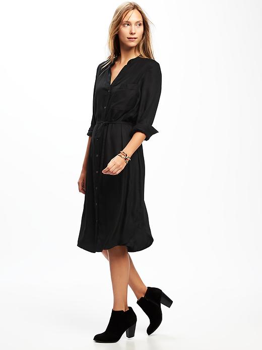 View large product image 1 of 1. Split-Neck Crepe Shirt Dress for Women
