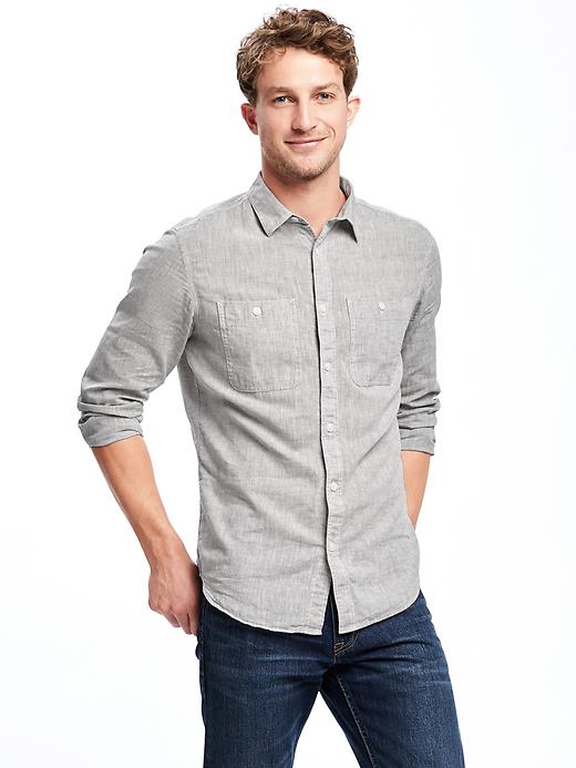 View large product image 1 of 1. Slim-Fit Linen-Blend Chambray Shirt For Men