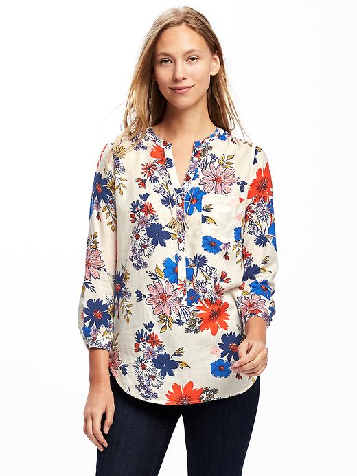View large product image 1 of 1. Relaxed Printed Lightweight Blouse for Women
