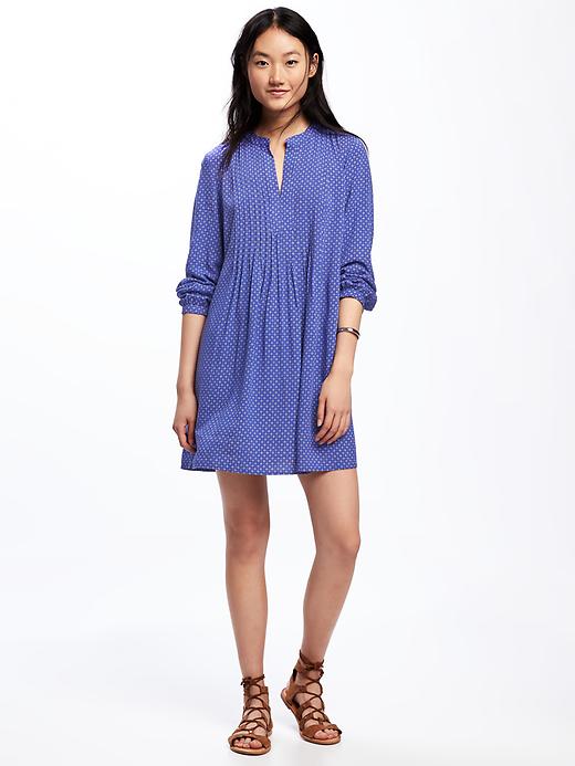 View large product image 1 of 1. Printed Pintuck Swing Dress for Women