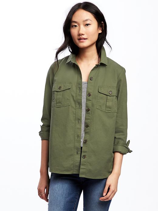Image number 1 showing, Twill Utility Shirt Jacket for Women