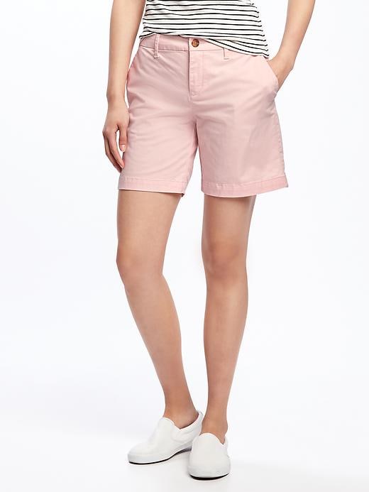 View large product image 1 of 1. Mid-Rise Everyday Khaki Shorts For Women - 7 inch inseam