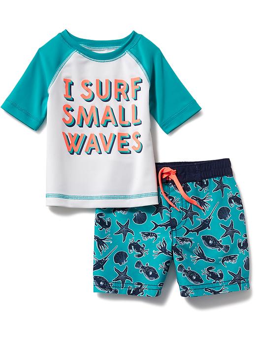 View large product image 1 of 1. Anchor-Graphic Rashguard & Swim Trunks Set for Baby