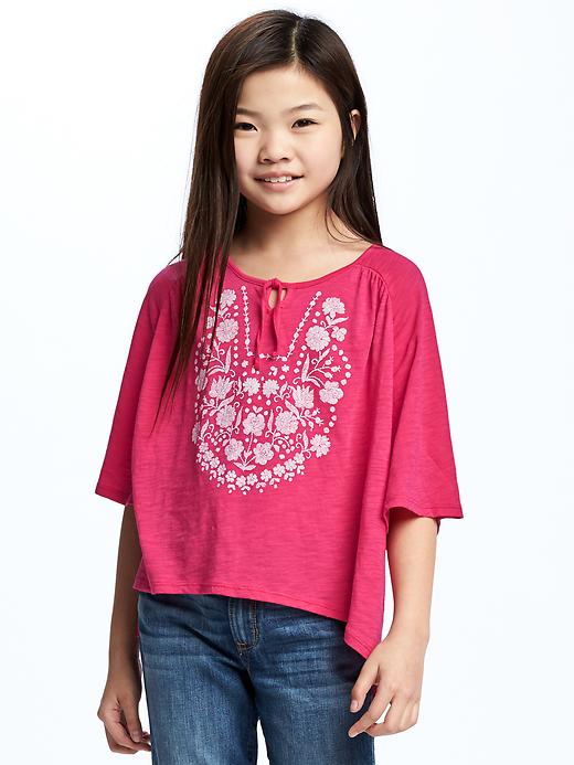 View large product image 1 of 1. Embellished Raglan-Sleeve Swing Top for Girls