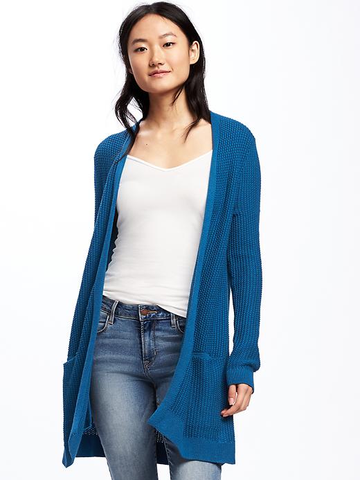 View large product image 1 of 1. Long Textured Open-Front Cardi for Women