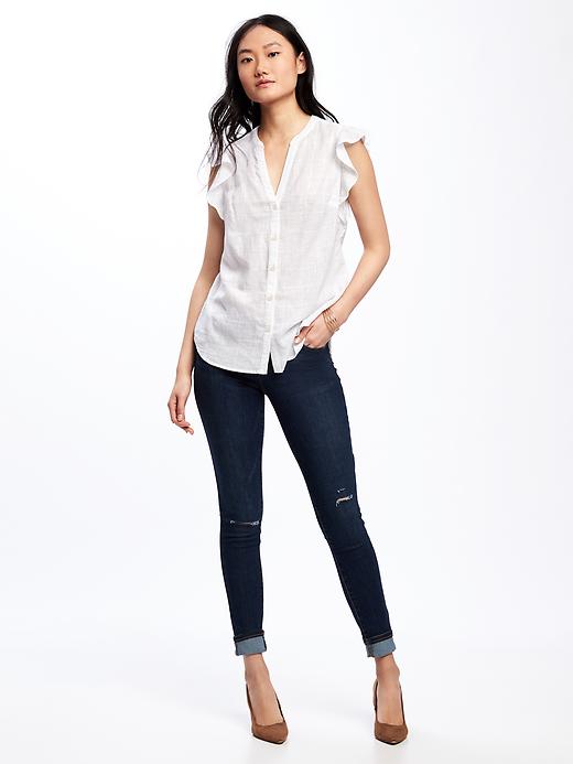 Image number 3 showing, Ruffle-Sleeve Linen-Blend Top for Women