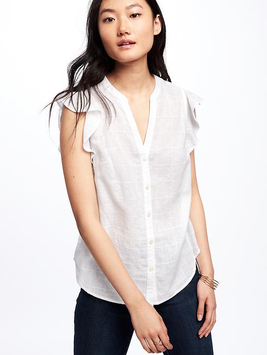 Image number 4 showing, Ruffle-Sleeve Linen-Blend Top for Women