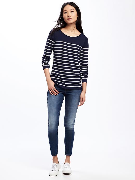 Image number 3 showing, Classic Striped Crew-Neck Sweater for Women