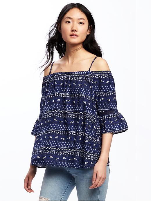 View large product image 1 of 1. Patterned Off-the-Shoulder Swing Top for Women