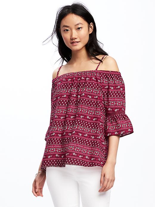Image number 1 showing, Patterned Off-the-Shoulder Swing Top for Women