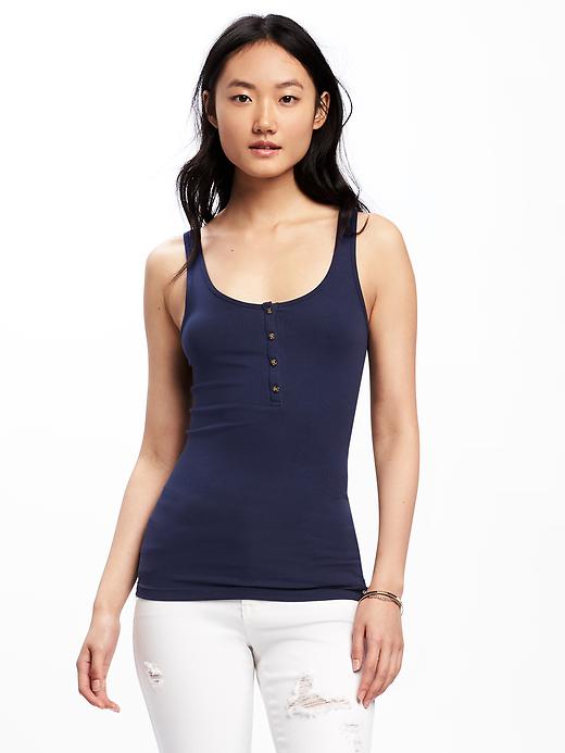 View large product image 1 of 1. First-Layer Fitted Henley Tank for Women