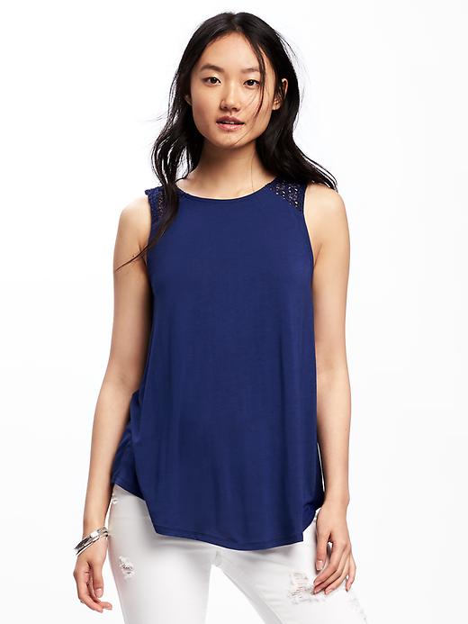 View large product image 1 of 1. High-Neck Lace-Trim Swing Tank for Women