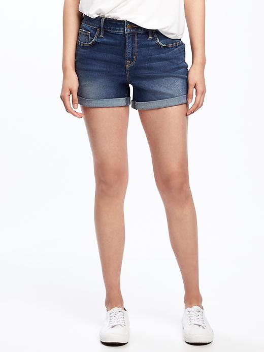View large product image 1 of 1. Mid-Rise Rockstar Denim Shorts for Women (3 1/2")