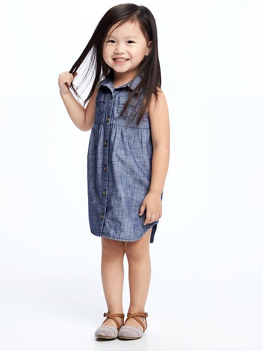 View large product image 1 of 2. Chambray Shirt Dress for Toddler Girls