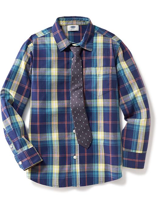 View large product image 1 of 1. Plaid Shirt & Tie Set For Boys