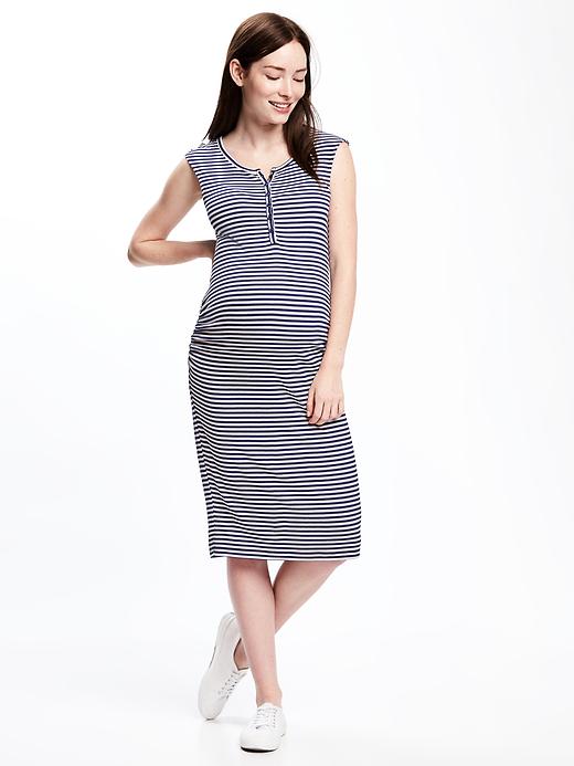 View large product image 1 of 1. Maternity Rib-Knit Slim-Shift Midi Dress