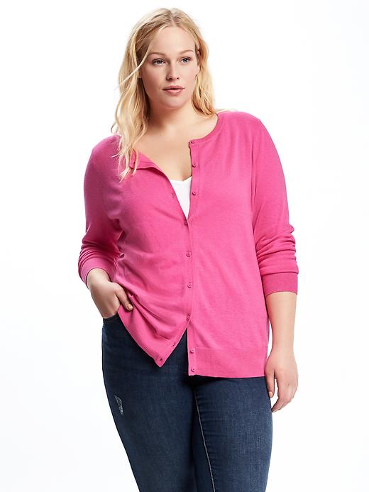 View large product image 1 of 1. Classic Plus-Size Button-Front Cardi