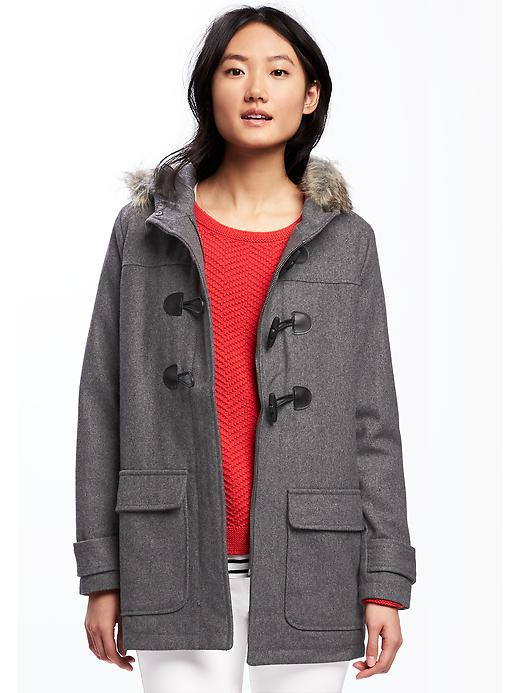 View large product image 1 of 1. Hooded Wool-Blend Toggle Coat for Women
