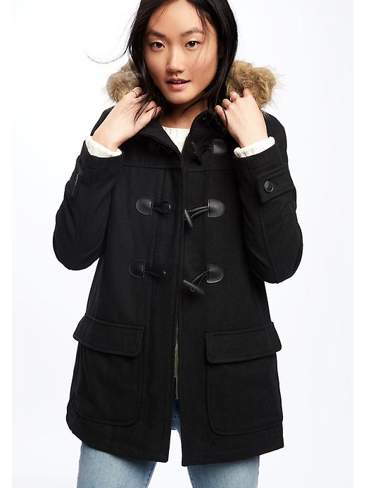 Image number 4 showing, Hooded Wool-Blend Toggle Coat for Women
