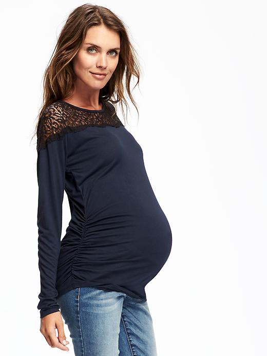 View large product image 1 of 1. Maternity Relaxed Lace-Yoke Tee