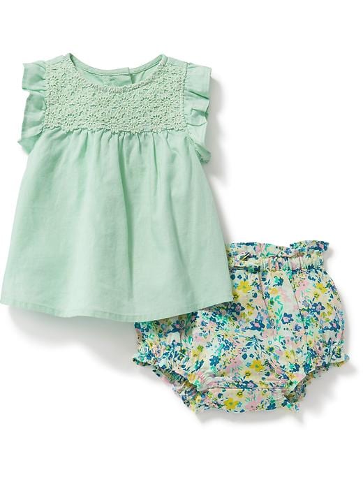 View large product image 1 of 2. Linen-Blend Top & Floral Bloomer Set for Baby