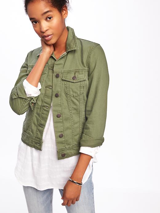 Image number 4 showing, Olive-Green Denim Jacket for Women
