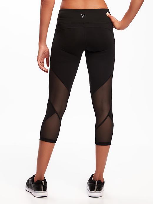 View large product image 2 of 3. Mid-Rise Mesh-Panel Compression Crops for Women