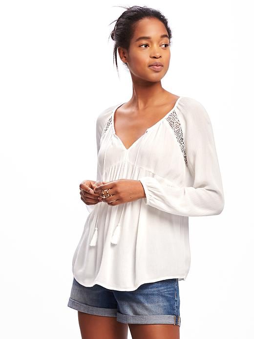Image number 1 showing, Lace-Trim Crinkle-Gauze Swing Blouse for Women