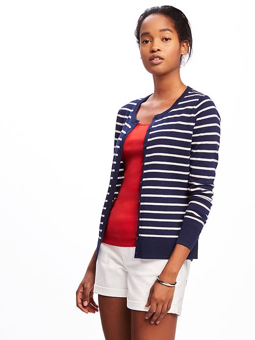 Image number 1 showing, Classic Button-Front Striped Cardi for Women