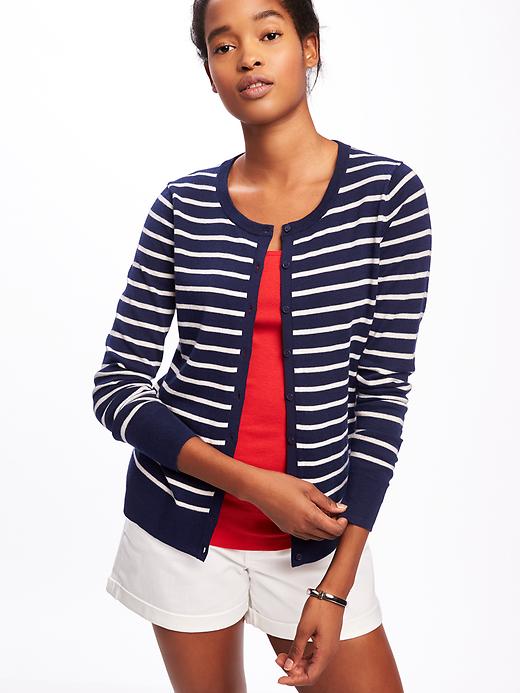 Image number 4 showing, Classic Button-Front Striped Cardi for Women
