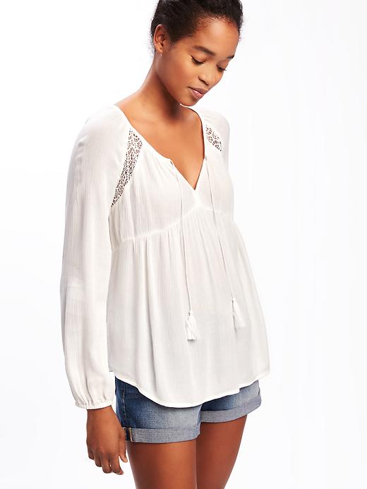 Image number 4 showing, Lace-Trim Crinkle-Gauze Swing Blouse for Women
