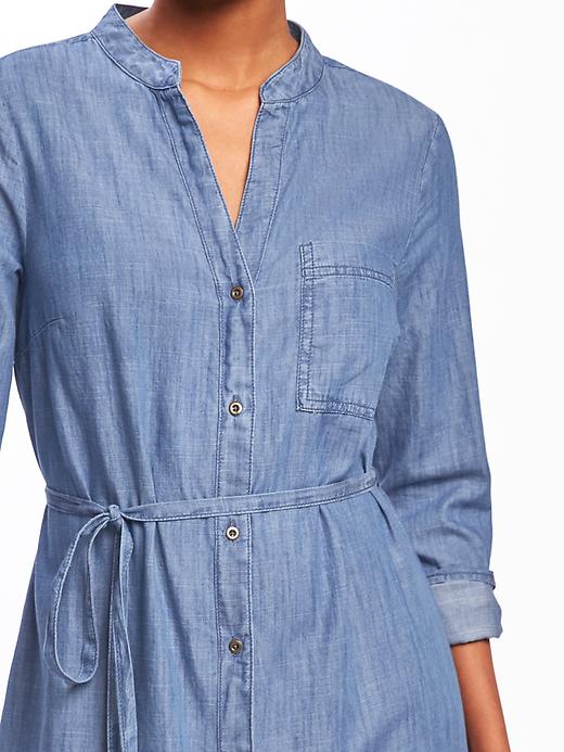 Image number 4 showing, Chambray Tie-Belt Shirt Dress for Women