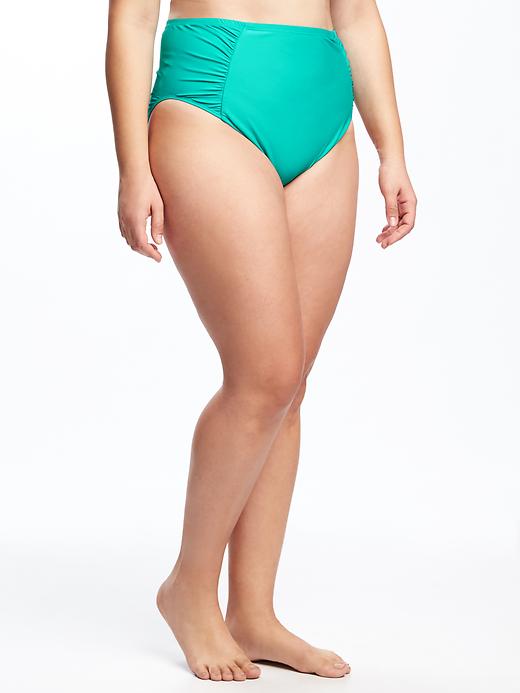 View large product image 1 of 1. High-Waist Plus-Size Ruched Bikini Bottoms