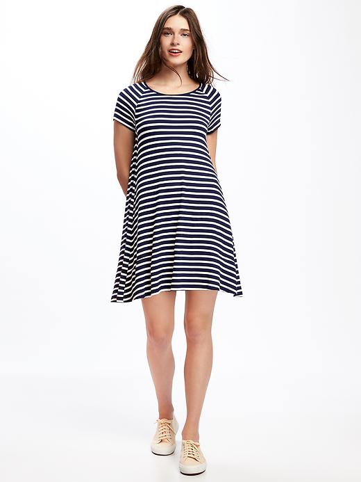 Image number 1 showing, Striped Rib-Knit Swing Dress for Women