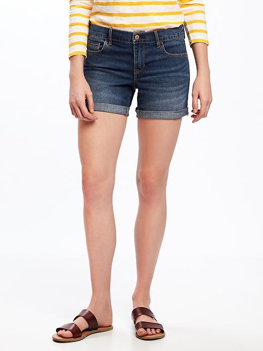View large product image 1 of 3. Mid-Rise Slim Cuffed Denim Shorts for Women (5")