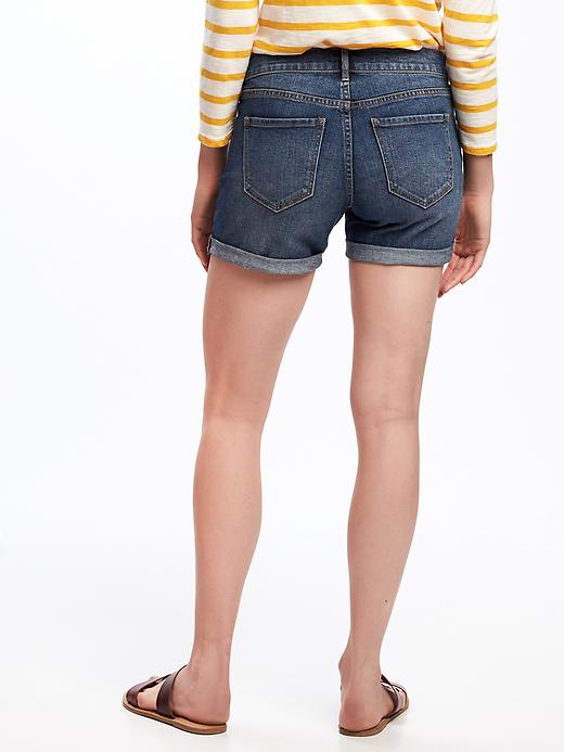 View large product image 2 of 3. Mid-Rise Slim Cuffed Denim Shorts for Women (5")