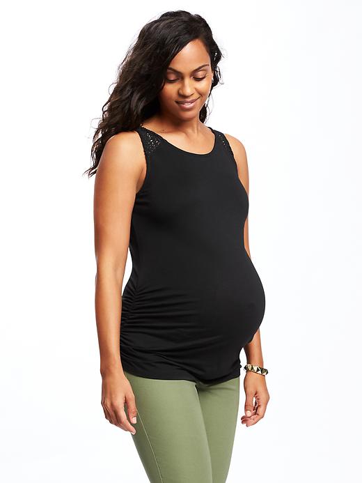 View large product image 1 of 1. Maternity Fitted Lace-Yoke Tank