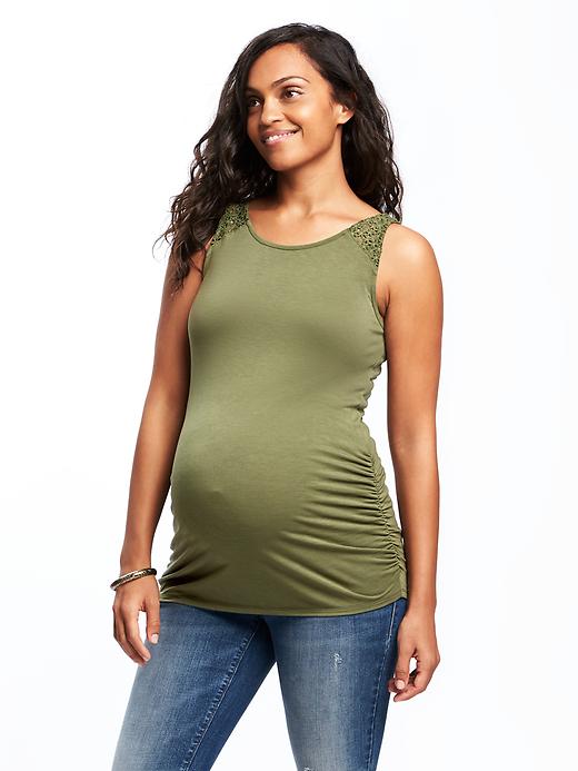 Image number 1 showing, Maternity Fitted Lace-Yoke Tank