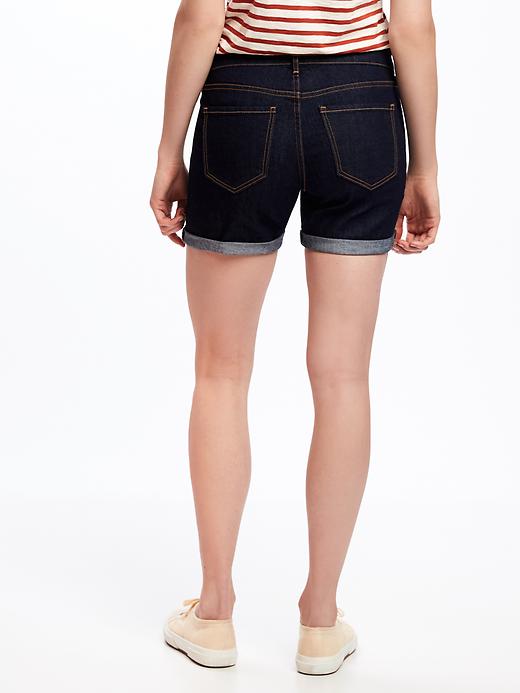 View large product image 2 of 3. Slim Cuffed Denim Shorts for Women (5")