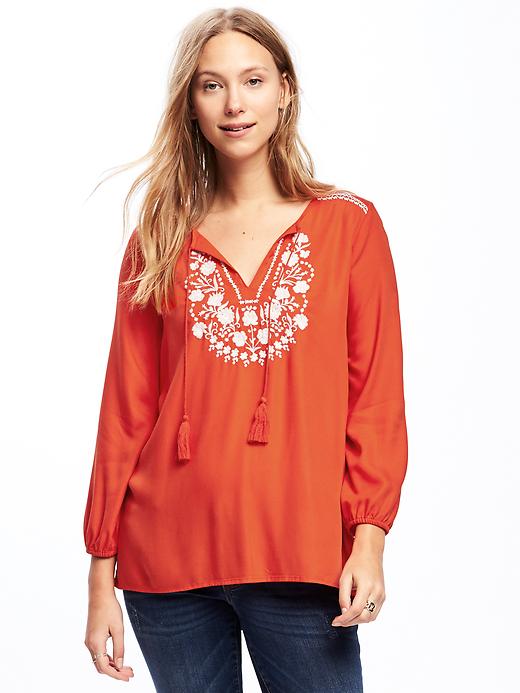 View large product image 1 of 1. Relaxed Embroidered-Yoke Tunic for Women