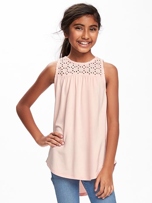 View large product image 1 of 1. Cutwork-Yoke Swing Tunic for Girls