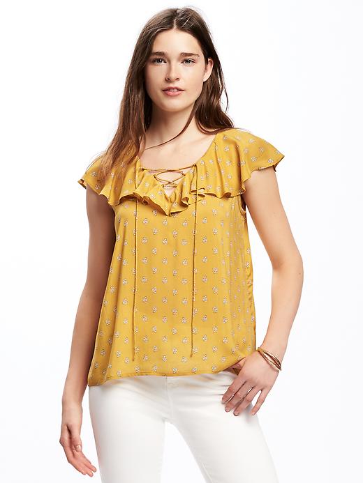 View large product image 1 of 1. Relaxed Ruffle-Trim Blouse for Women