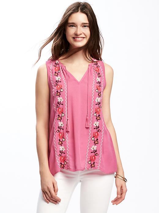 Image number 1 showing, Relaxed Embroidered Tassel Tank for Women
