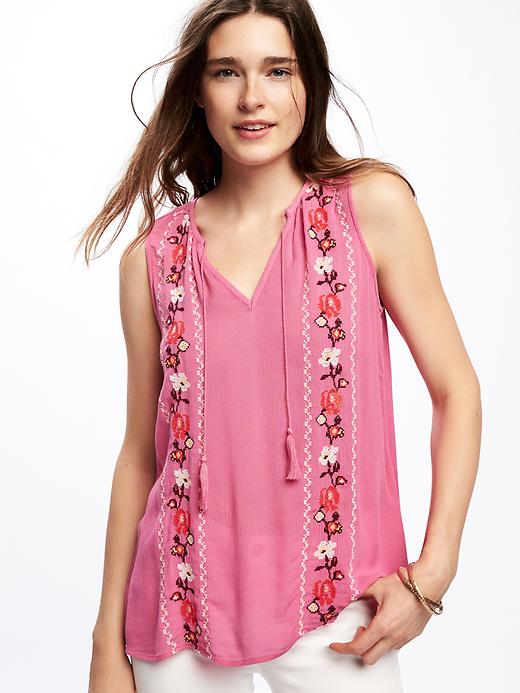Image number 4 showing, Relaxed Embroidered Tassel Tank for Women