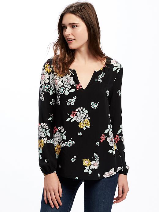 Image number 1 showing, Relaxed Floral Shirred Blouse for Women